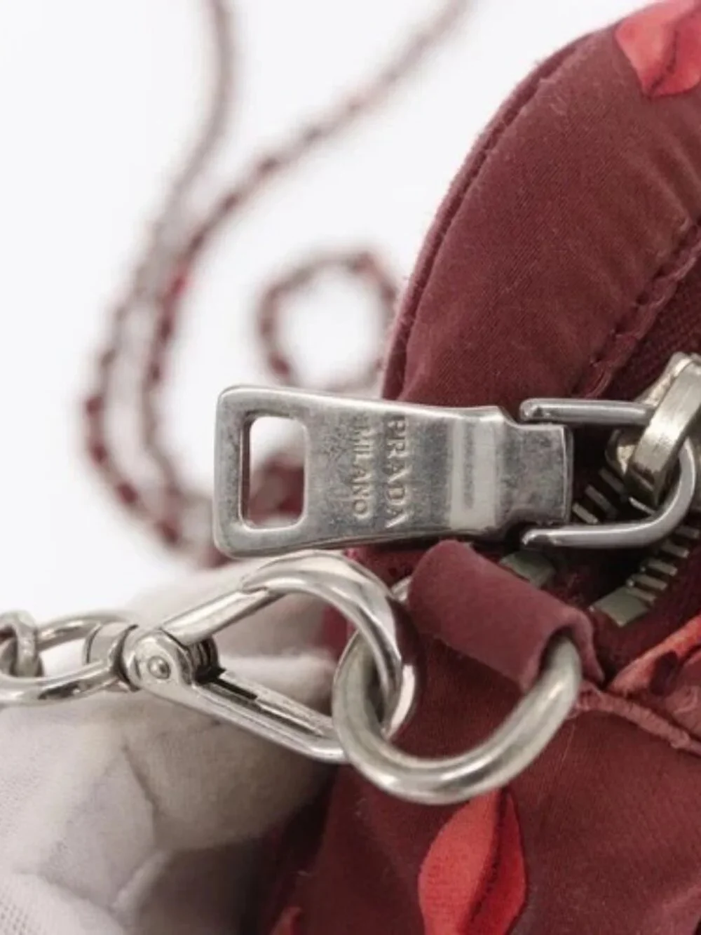 PRADA Chain Shoulder Bag Nylon Bordeaux Silver Auth BA10089 - Picture 8 of 16